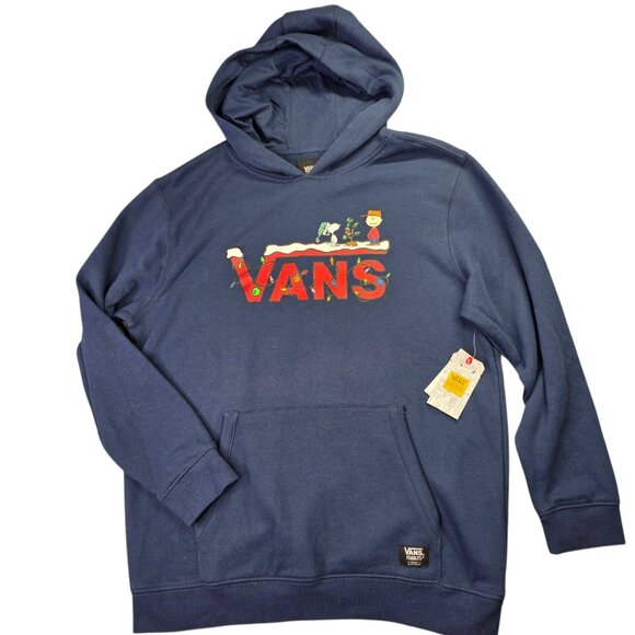 Vans x Peanuts Hoodie Womens XL Unisex Blue Snoopy Charlie Brown Christmas NEW - Picture 1 of 11